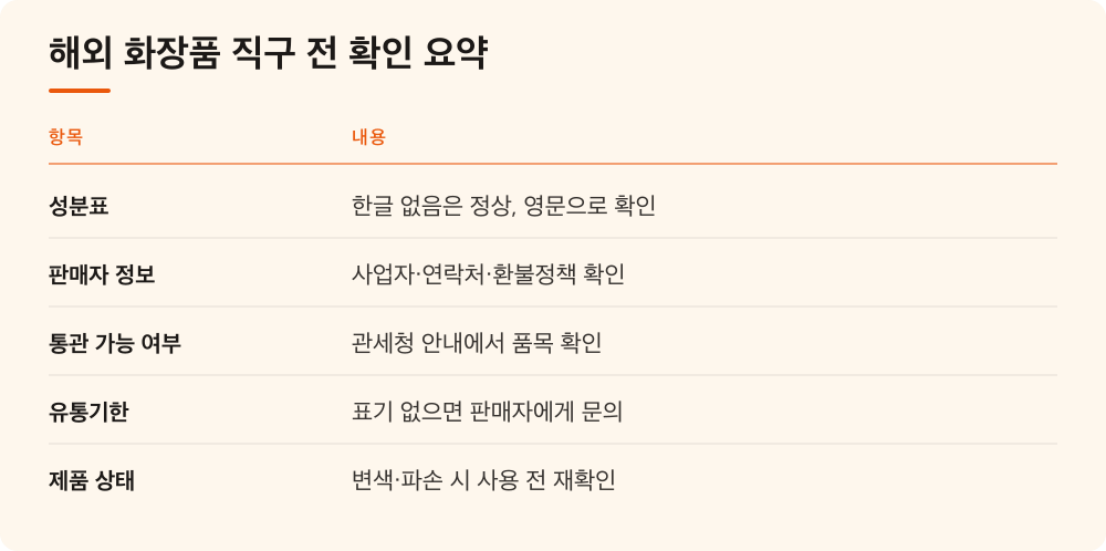 해외 화장품 직구 전 확인 요약
